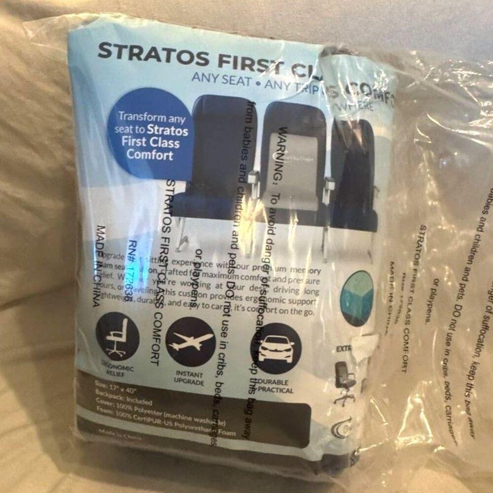 NEW Stratos First Class Comfort Cooling Memory Foam Travel Seat Cushion
